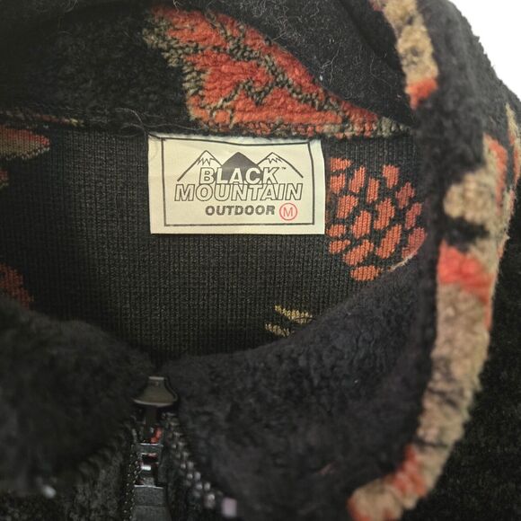 Black Mountain Vintage Black Pine Cone Print Bungee Zip Up Fleece Jacket Medium - Picture 3 of 4